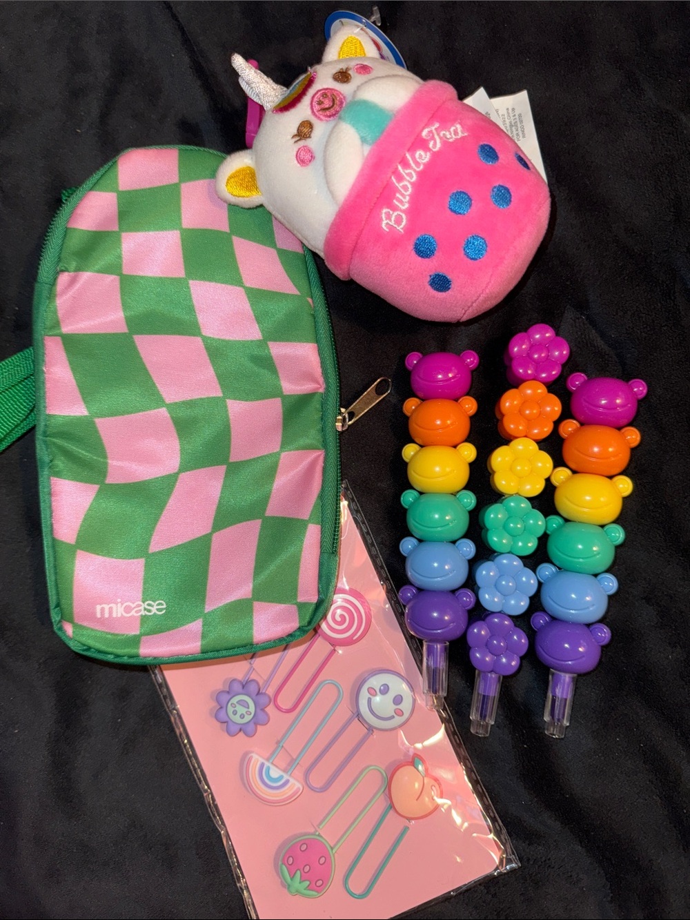 Stacking Crayons Phone Sling Bag Fruit Theme Paper Clips Kawaii Bubble Tea Plush